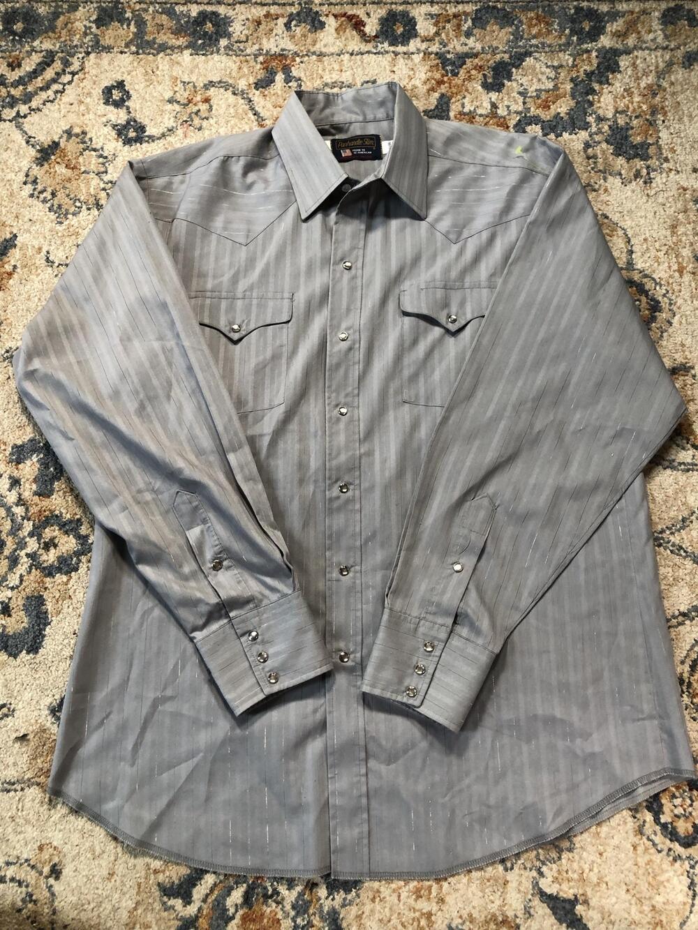 Panhandle Slim Shirt Mens XL Gray Stripe Long Sleeve Western Pearl Snap Cowboy